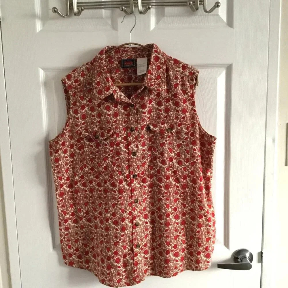 AUTHENTIQUE CHIC 100% Cotton Vintage Sleeveless Floral Blouse Casual  Boho 20W